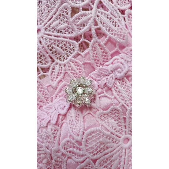 Women's Embroidery Sleeveless Lace Hollow Out Mini Dress Short Skirt Pink Size L - Picture 5 of 9